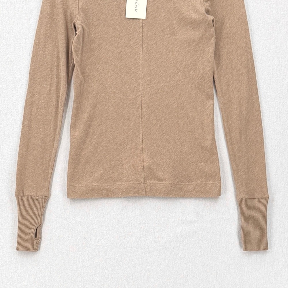 ENZA COSTA Cashmere Easy Cuffed U Top Womens Small Khaki Long Sleeve Tee Shirt - Picture 9 of 13